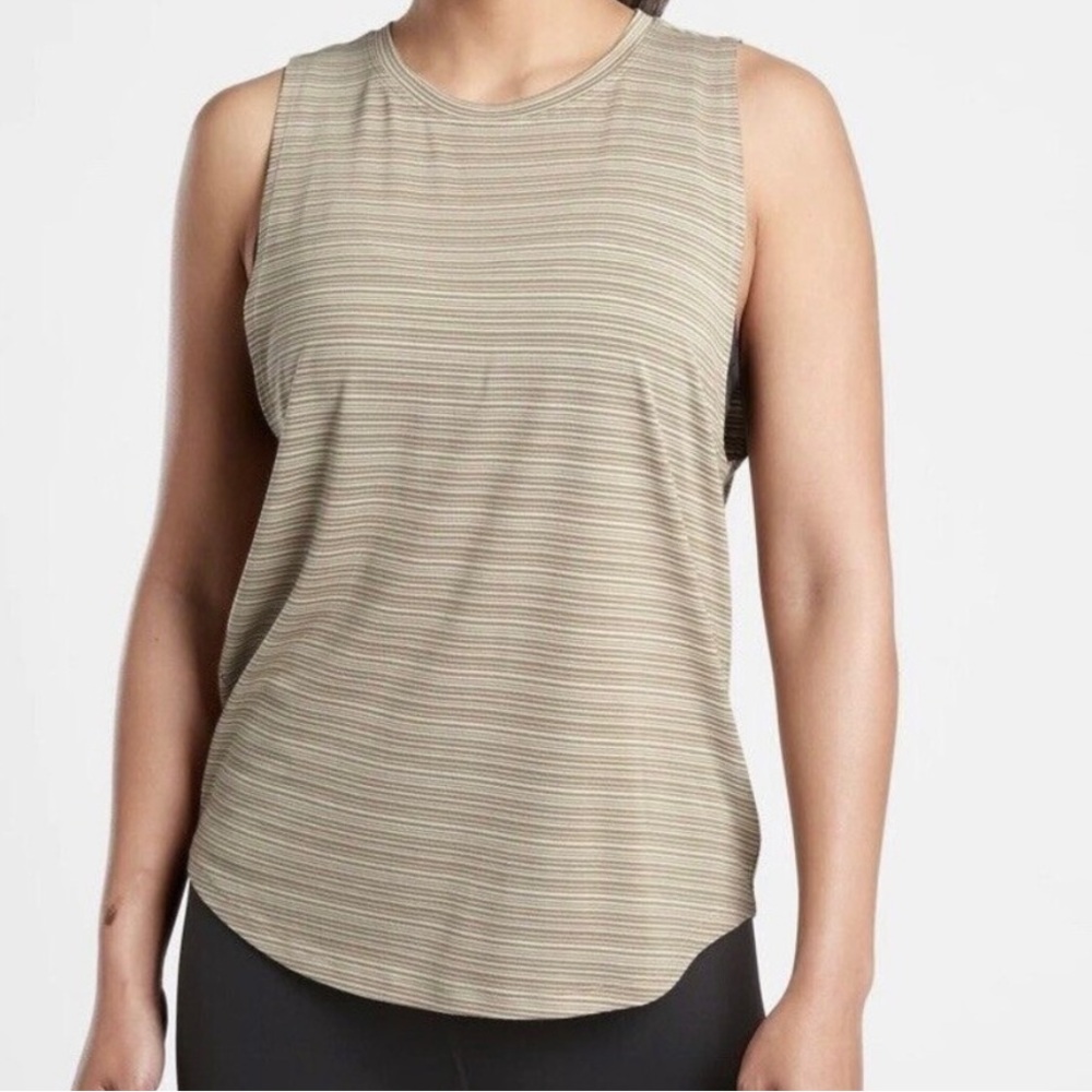 Athleta Striped Beige and Cream Sleeveless Women's Muscle Tank Top | XL